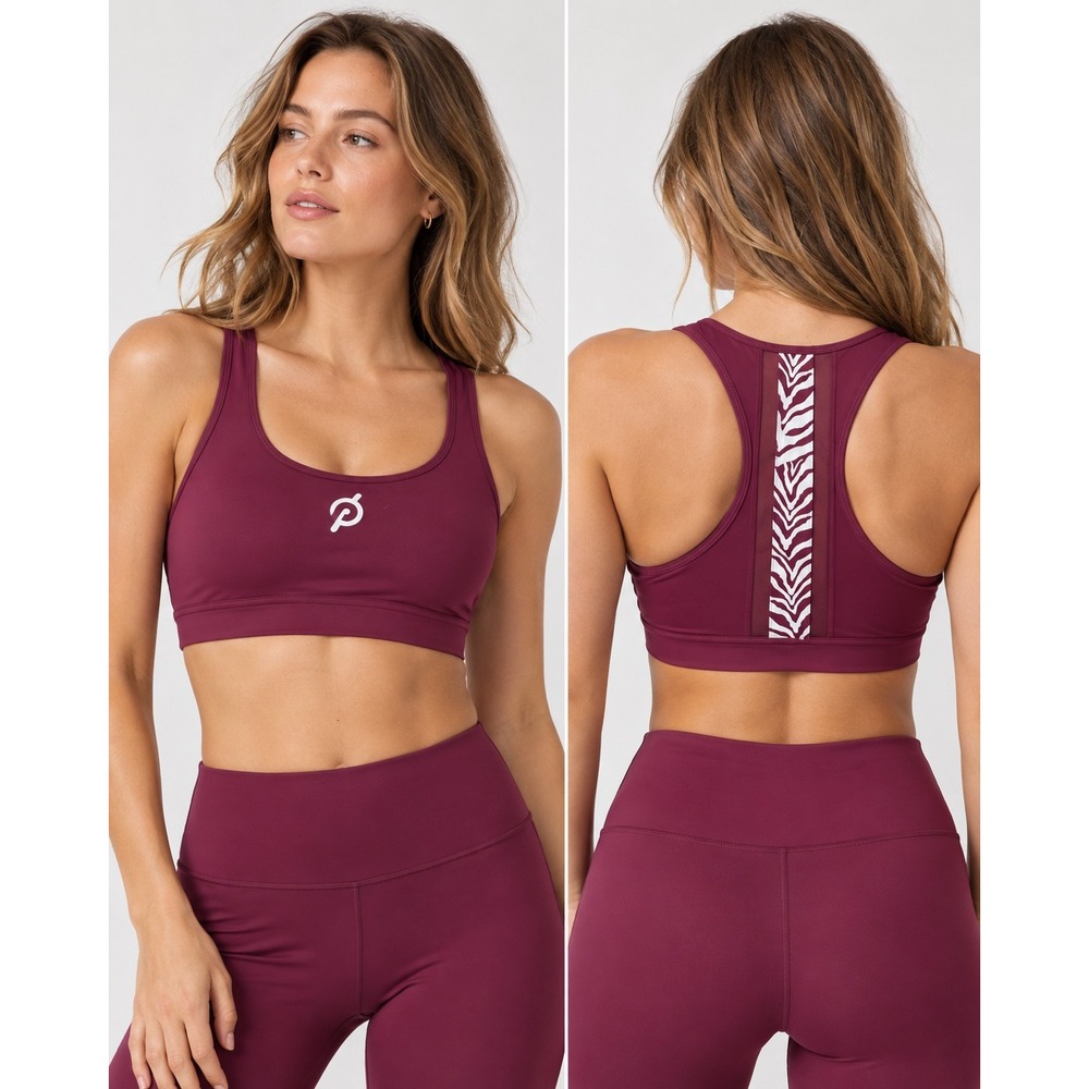 Peloton Womens Zebra Mesh Racerback Sports Bra Burgundy Size S